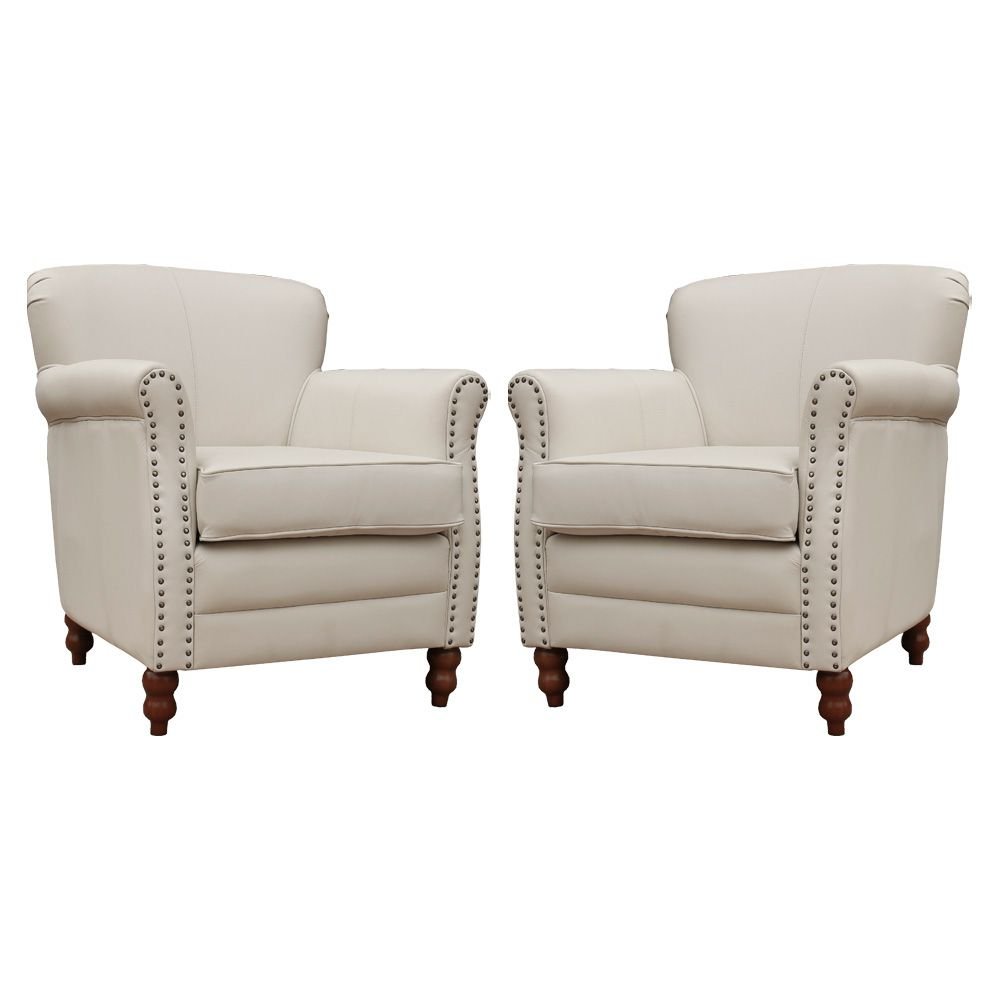 Kit 02 Poltronas Decorativas Sala de Estar Brunei Pés Madeira Couro Off White G58 - Gran Belo