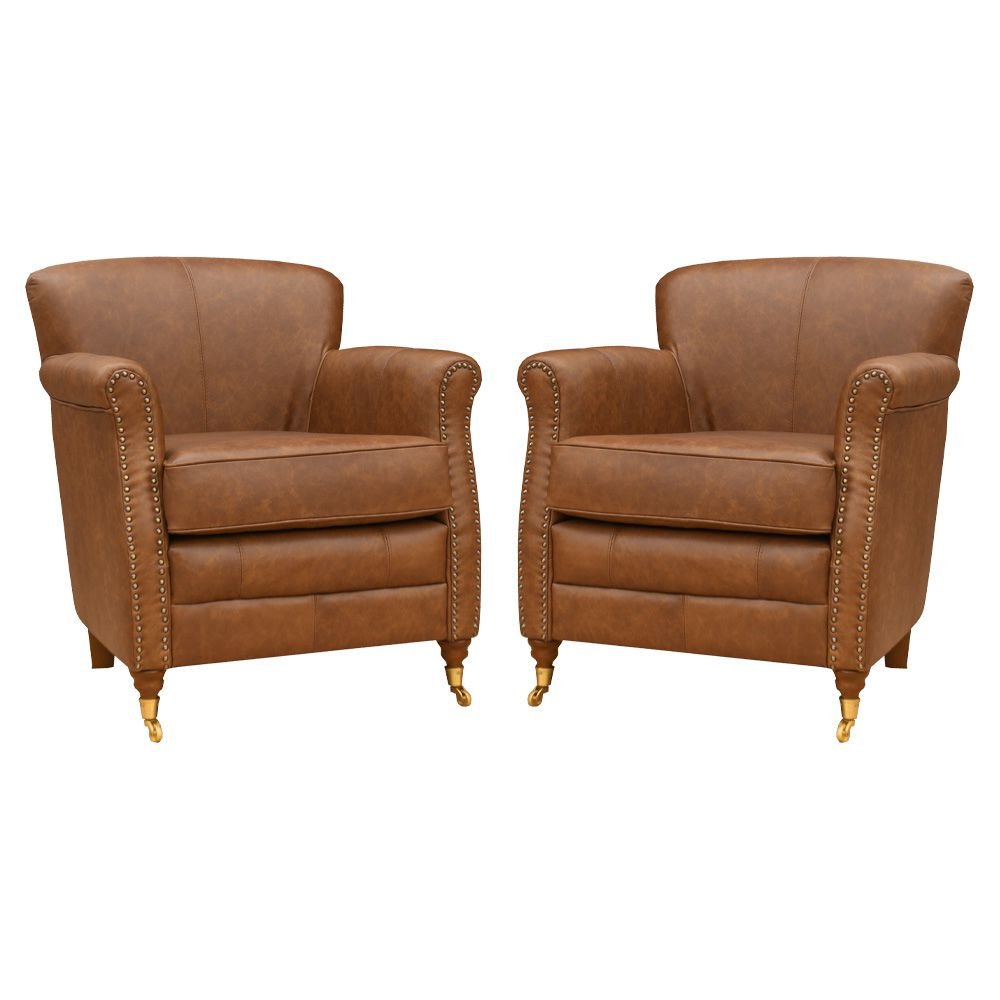 Kit 02 Poltronas Decorativas Sala de Estar Brunei Pés Príncipe Couro Mel G58 - Gran Belo