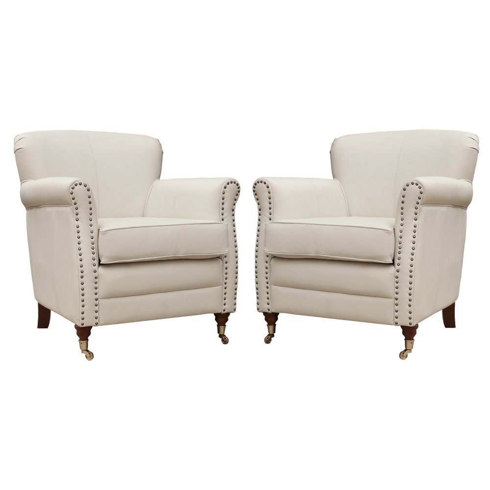 Kit 02 Poltronas Decorativas Sala de Estar Brunei Pés Príncipe Couro Off White G58 - Gran Belo