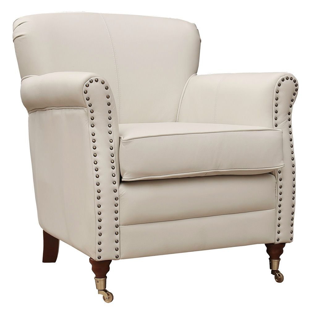 Kit 02 Poltronas Decorativas Sala de Estar Brunei Pés Príncipe Couro Off White G58 - Gran Belo
