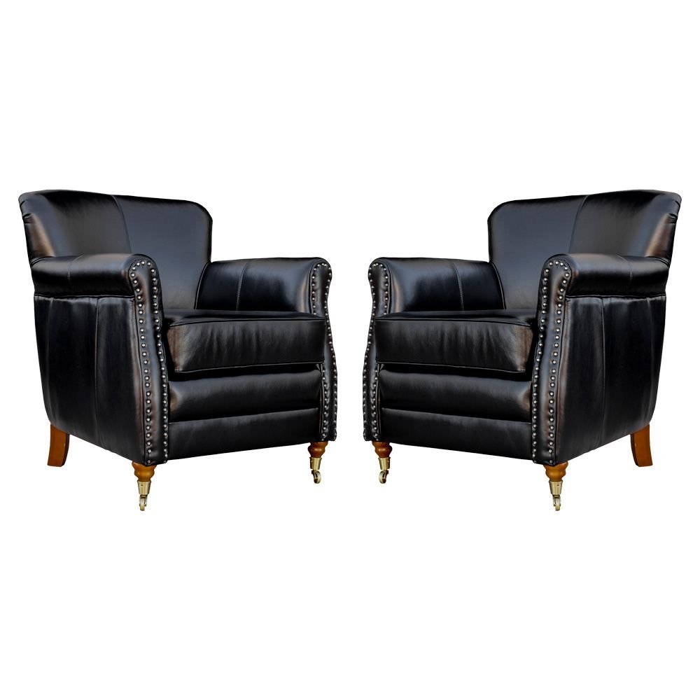 Kit 02 Poltronas Decorativas Sala de Estar Brunei Pés Príncipe Couro Preto G58 - Gran Belo