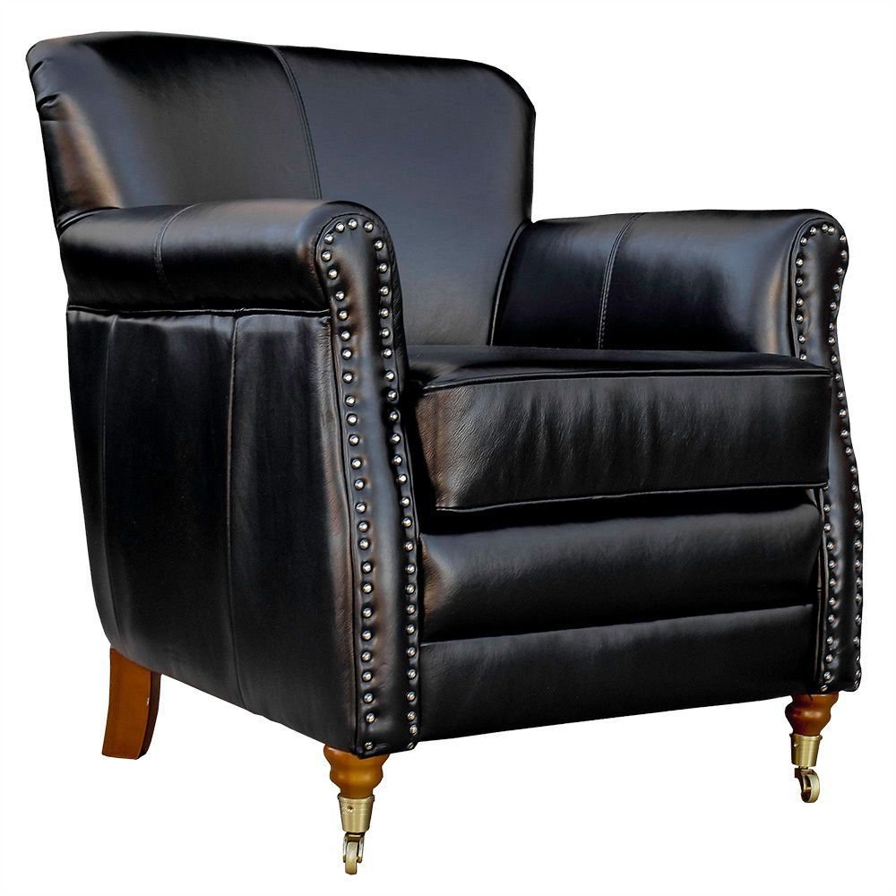 Kit 02 Poltronas Decorativas Sala de Estar Brunei Pés Príncipe Couro Preto G58 - Gran Belo