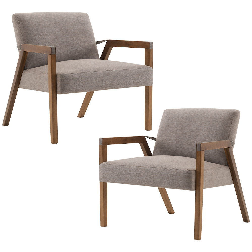 Kit 02 Poltronas Decorativas Sala de Estar Dux com Detalhe em PU Sintético Marrom G66 - Gran Belo