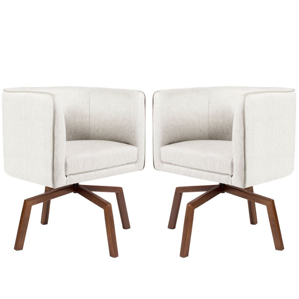 Kit 02 Poltronas Decorativas Sala de Estar Giratória Ka Nix Linho Creme G15 - Gran Belo