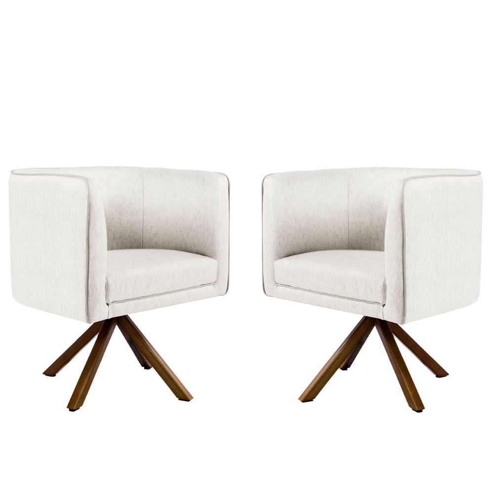 Kit 02 Poltronas Decorativas Sala de Estar Giratória Nix Linho Creme - Gran Belo