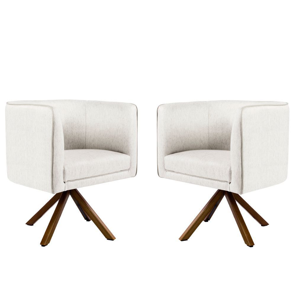 Kit 02 Poltronas Decorativas Sala de Estar Giratória Nix Linho Creme G15 - Gran Belo
