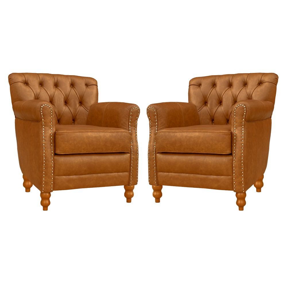 Kit 02 Poltronas Decorativas Sala de Estar Níger Pés Madeira Couro Mel G58 - Gran Belo