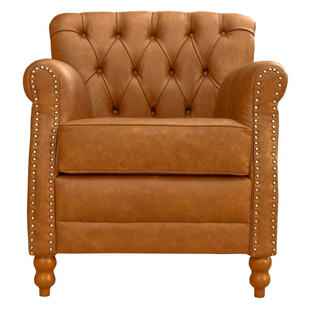 Kit 02 Poltronas Decorativas Sala de Estar Níger Pés Madeira Couro Mel G58 - Gran Belo
