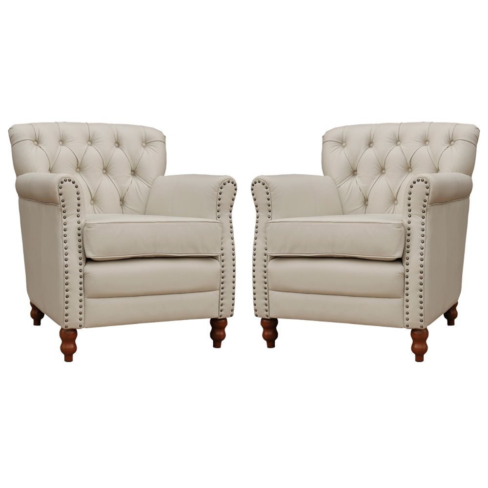 Kit 02 Poltronas Decorativas Sala de Estar Níger Pés Madeira Couro Off White - Gran Belo