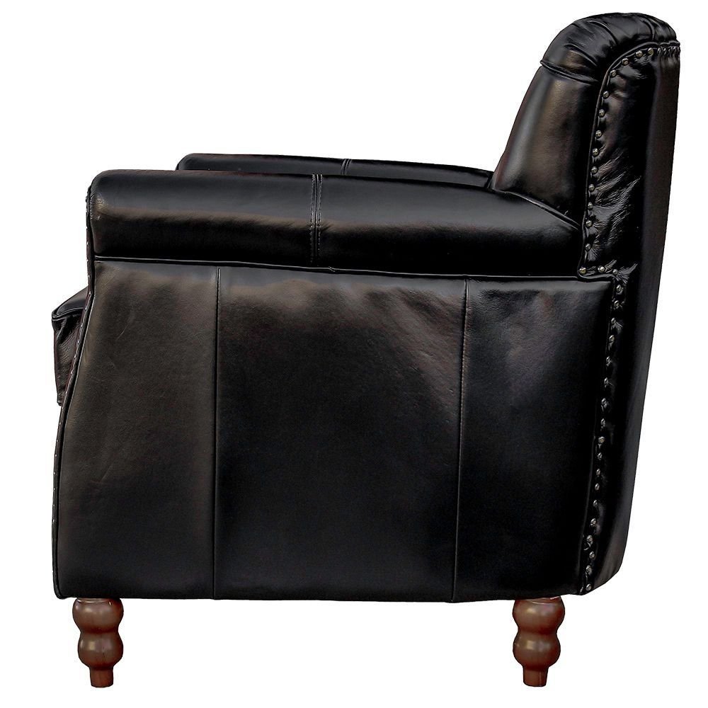 Kit 02 Poltronas Decorativas Sala de Estar Níger Pés Madeira Couro Preto G58 - Gran Belo