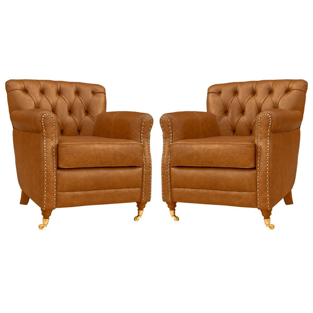 Kit 02 Poltronas Decorativas Sala de Estar Níger Pés Príncipe Couro Mel G58 - Gran Belo