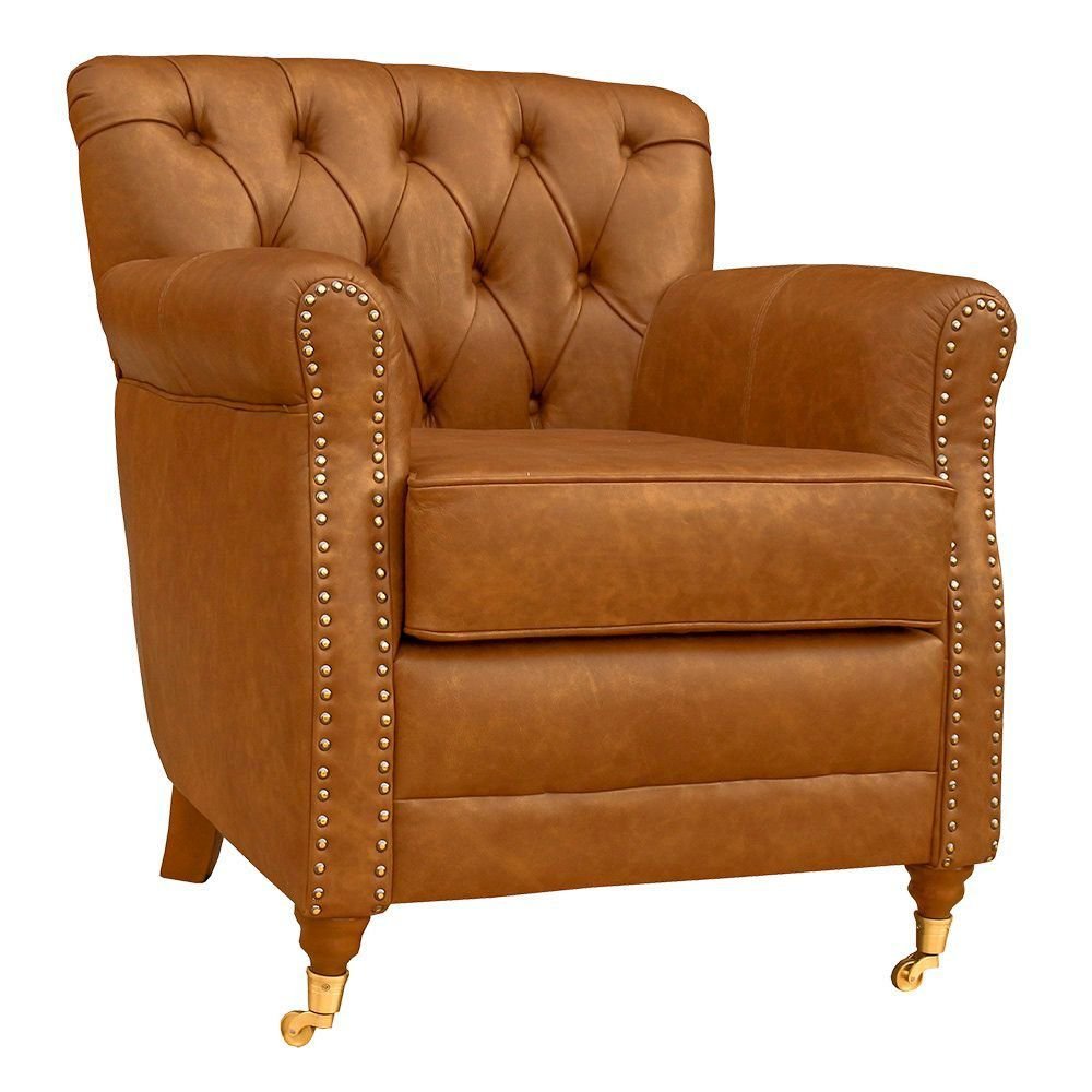 Kit 02 Poltronas Decorativas Sala de Estar Níger Pés Príncipe Couro Mel G58 - Gran Belo
