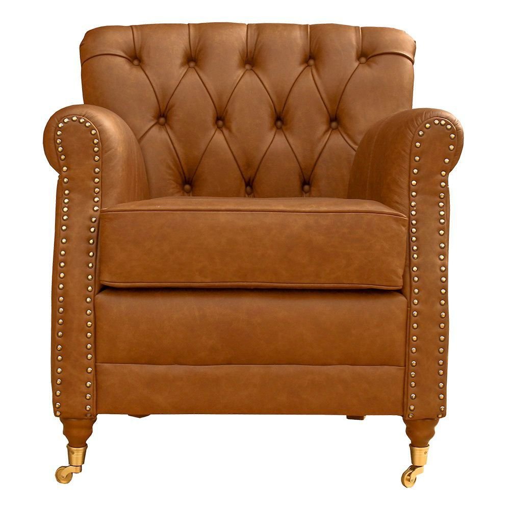 Kit 02 Poltronas Decorativas Sala de Estar Níger Pés Príncipe Couro Mel G58 - Gran Belo