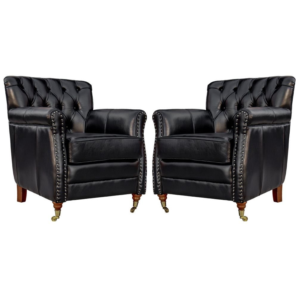 Kit 02 Poltronas Decorativas Sala de Estar Níger Pés Príncipe Preto Couro G58 - Gran Belo