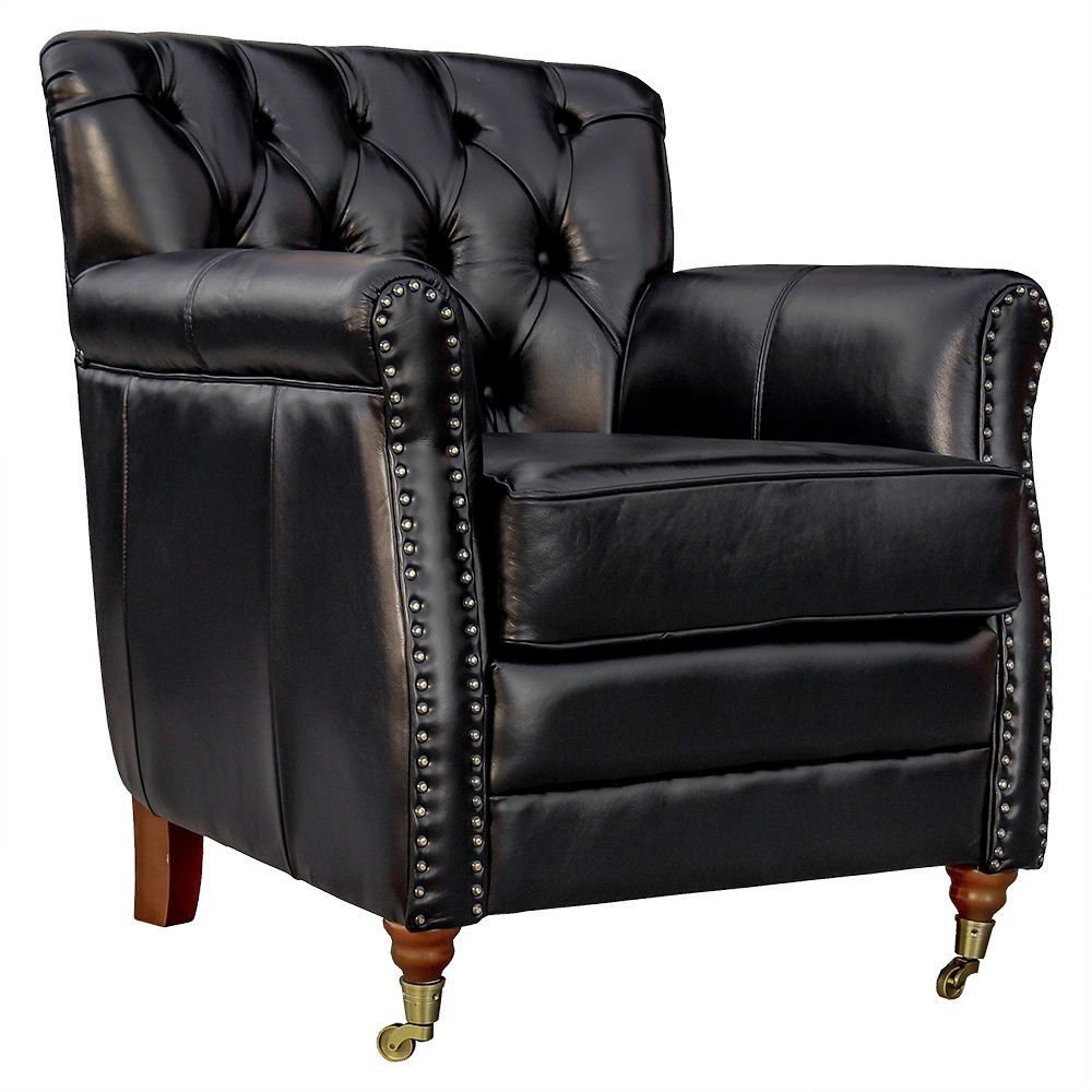 Kit 02 Poltronas Decorativas Sala de Estar Níger Pés Príncipe Preto Couro G58 - Gran Belo