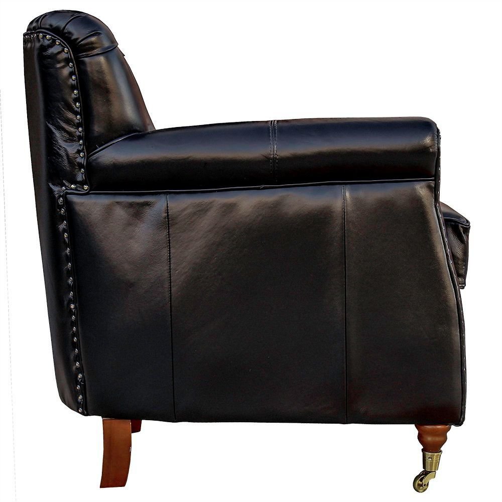 Kit 02 Poltronas Decorativas Sala de Estar Níger Pés Príncipe Preto Couro G58 - Gran Belo