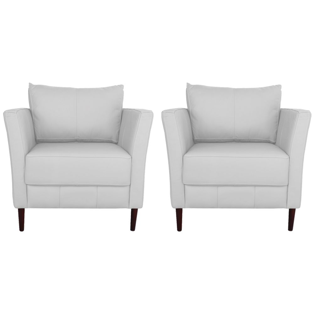 Kit 02 Poltronas Decorativas Sala de Estar Pés Palito Lubbock Couro Branco G58 - Gran Belo