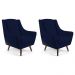 Kit 02 Poltronas Decorativas Sala de Estar Pés de Madeira Naomi Veludo Azul Marinho G15 - Gran Belo