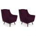 Kit 02 Poltronas Decorativas Sala de Estar Pés de Madeira Naomi Veludo Roxo Grape G15 - Gran Belo
