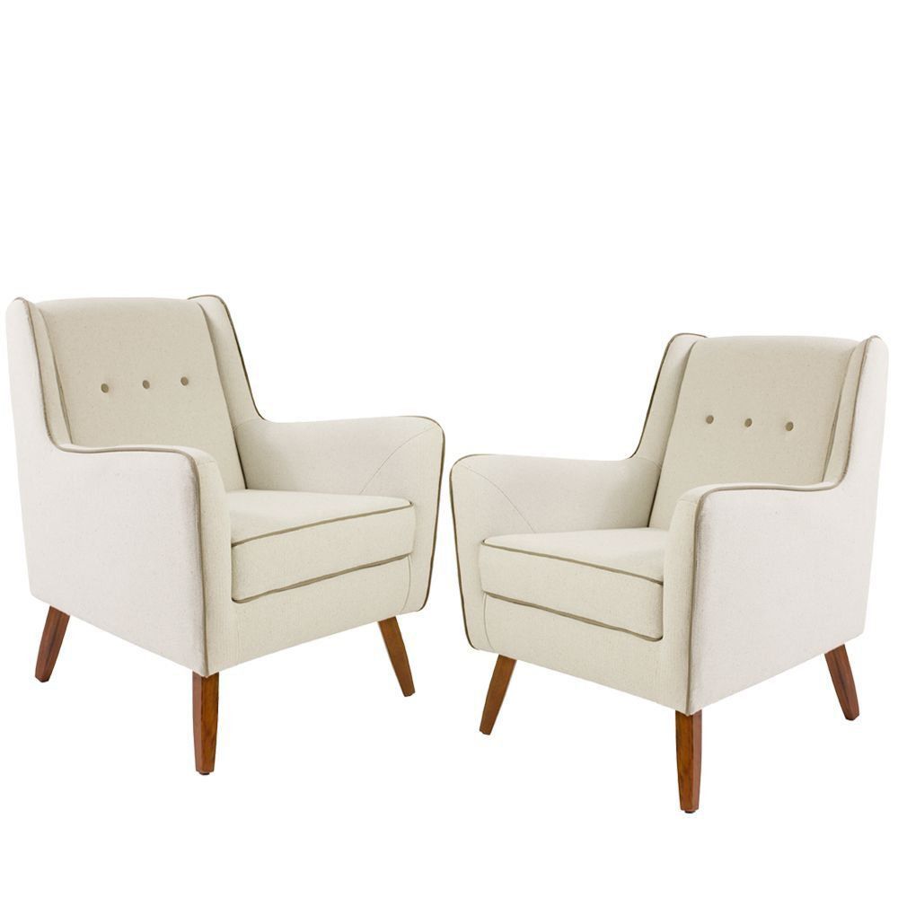 Kit 02 Poltronas Decorativas Sala de Estar Pés de Madeira Teresa Algodão Bege G15 - Gran Belo