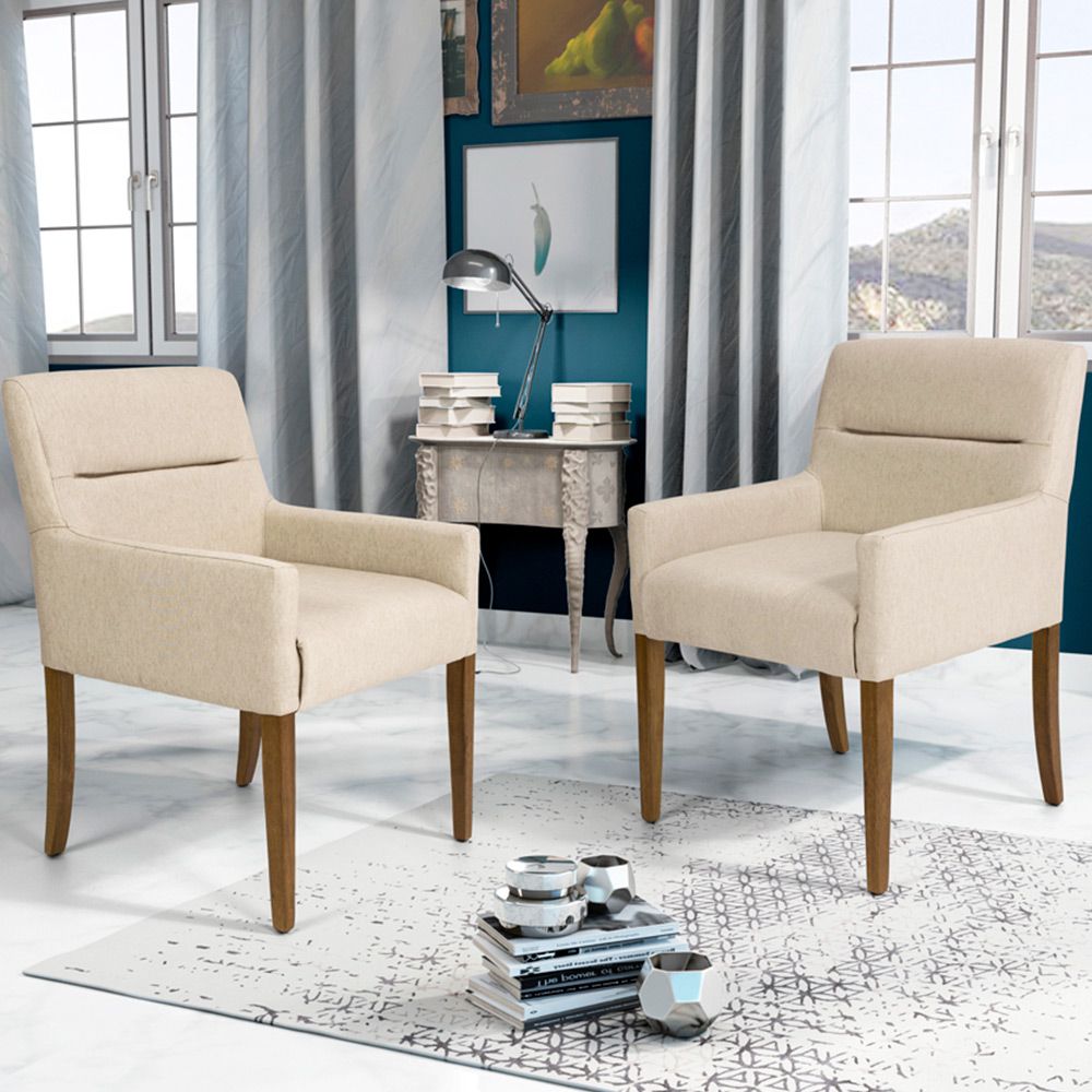 Kit 02 Poltronas Decorativas Sala de Estar Vicenza Algodão Poliéster Bege G15 - Gran Belo