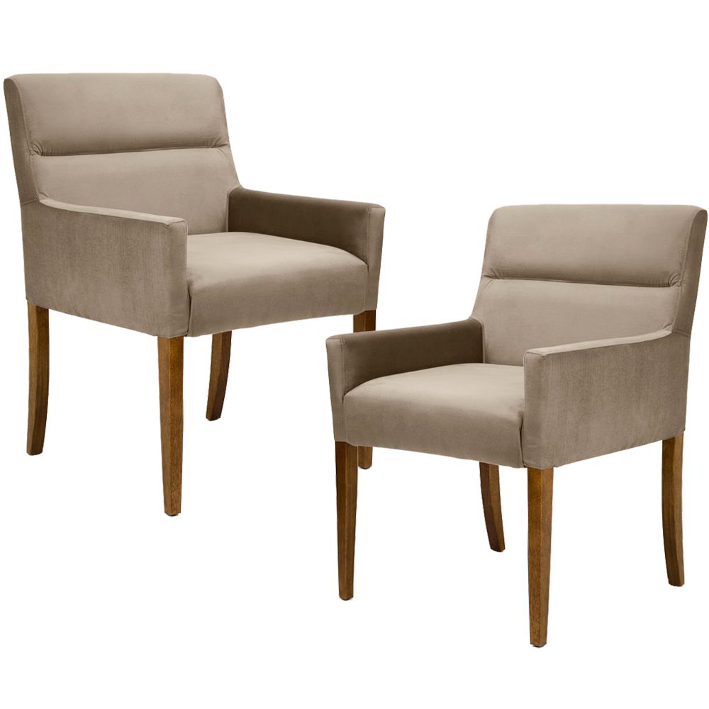 Kit 02 Poltronas Decorativas Sala de Estar Vicenza Veludo Importado Marrom G15 - Gran Belo