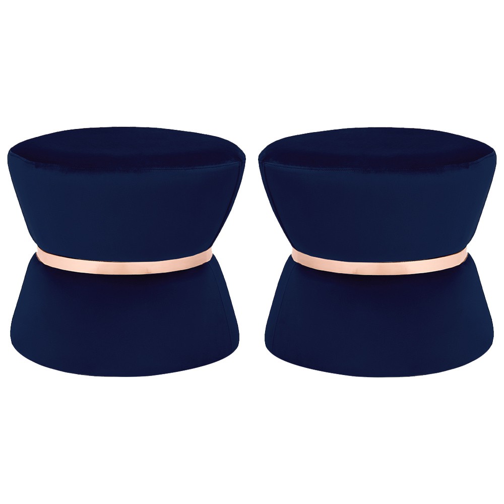 Kit 02 Puffs Decorativo Sala de Estar 45cm Dhaka Veludo Azul Marinho G15 - Gran Belo