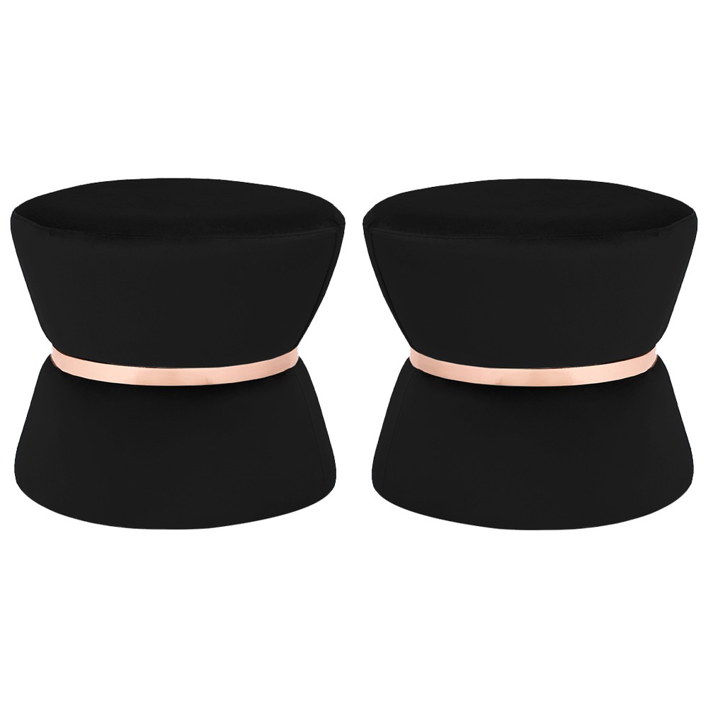 Kit 02 Puffs Decorativo Sala de Estar 45cm Dhaka Veludo Preto - Gran Belo 