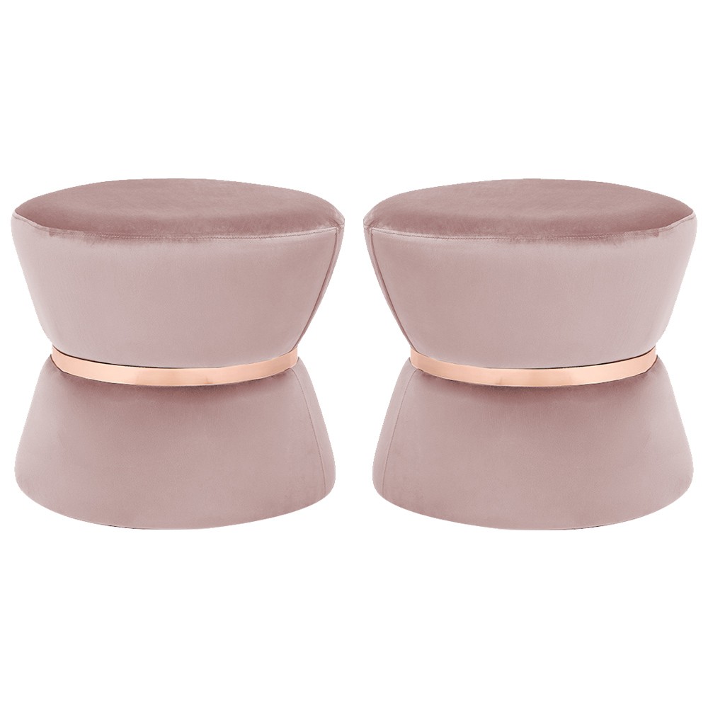 Kit 02 Puffs Decorativo Sala de Estar 45cm Dhaka Veludo Rosê G15 - Gran Belo