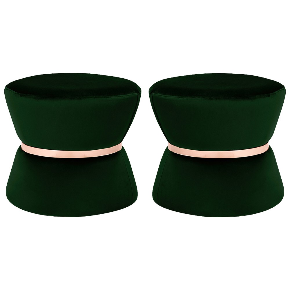 Kit 02 Puffs Decorativo Sala de Estar 45cm Dhaka Veludo Verde G15 - Gran Belo