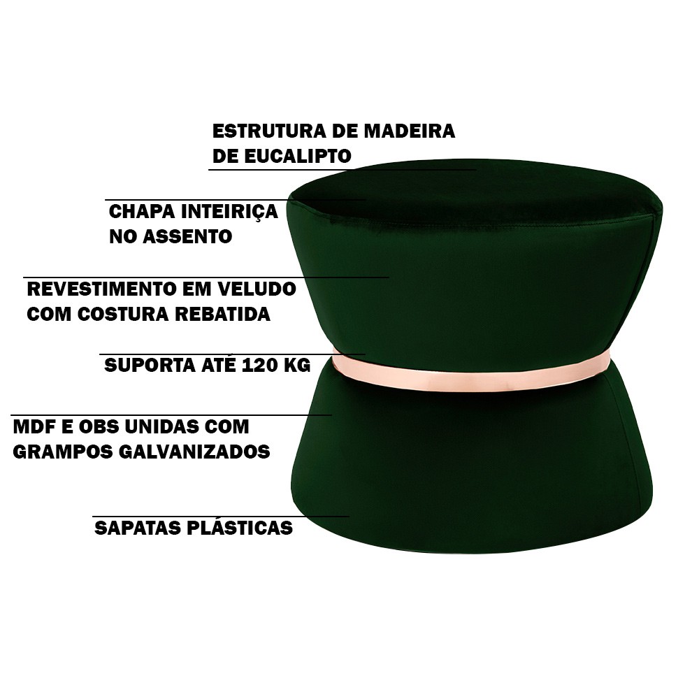 Kit 02 Puffs Decorativo Sala de Estar 45cm Dhaka Veludo Verde G15 - Gran Belo
