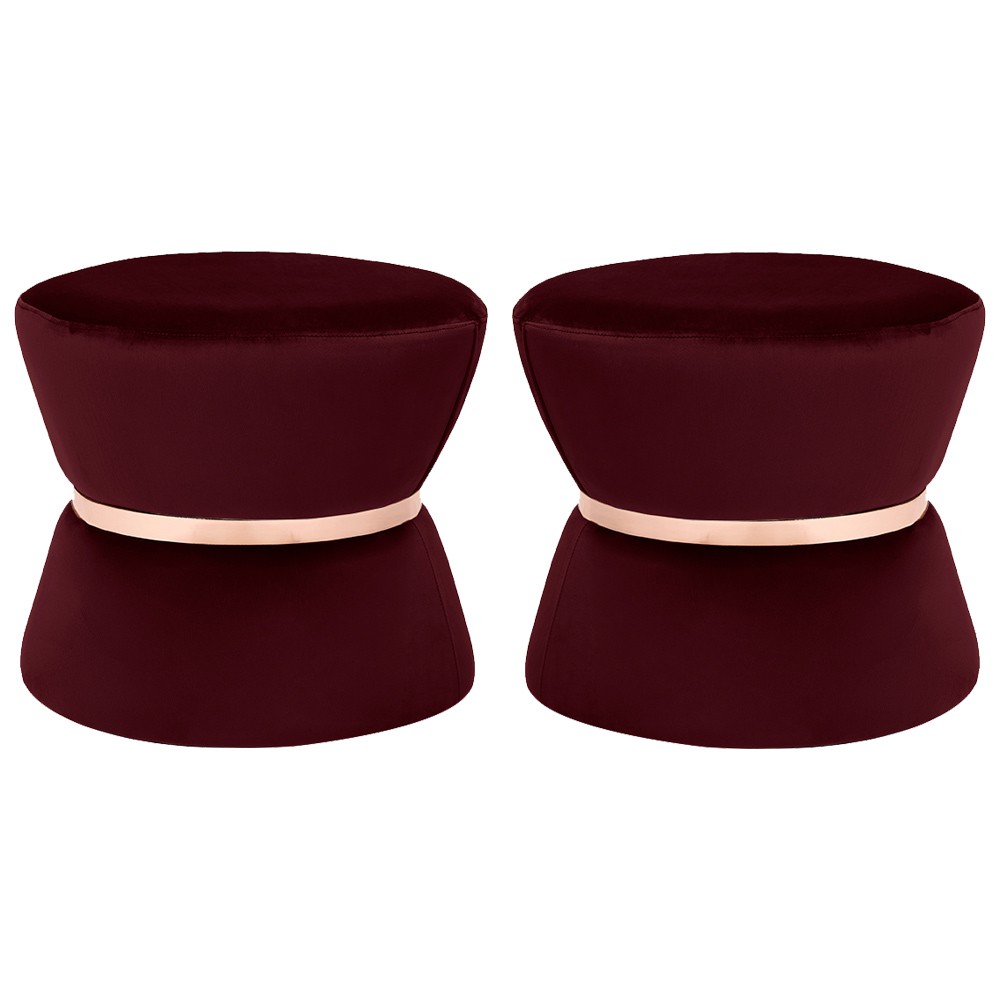 Kit 02 Puffs Decorativo Sala de Estar 45cm Dhaka Veludo Vinho G15 - Gran Belo