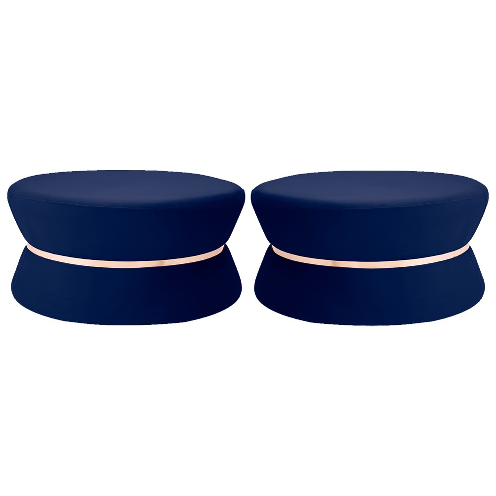 Kit 02 Puffs Decorativo Sala de Estar 95cm Dhaka Veludo Azul Marinho - Gran Belo 