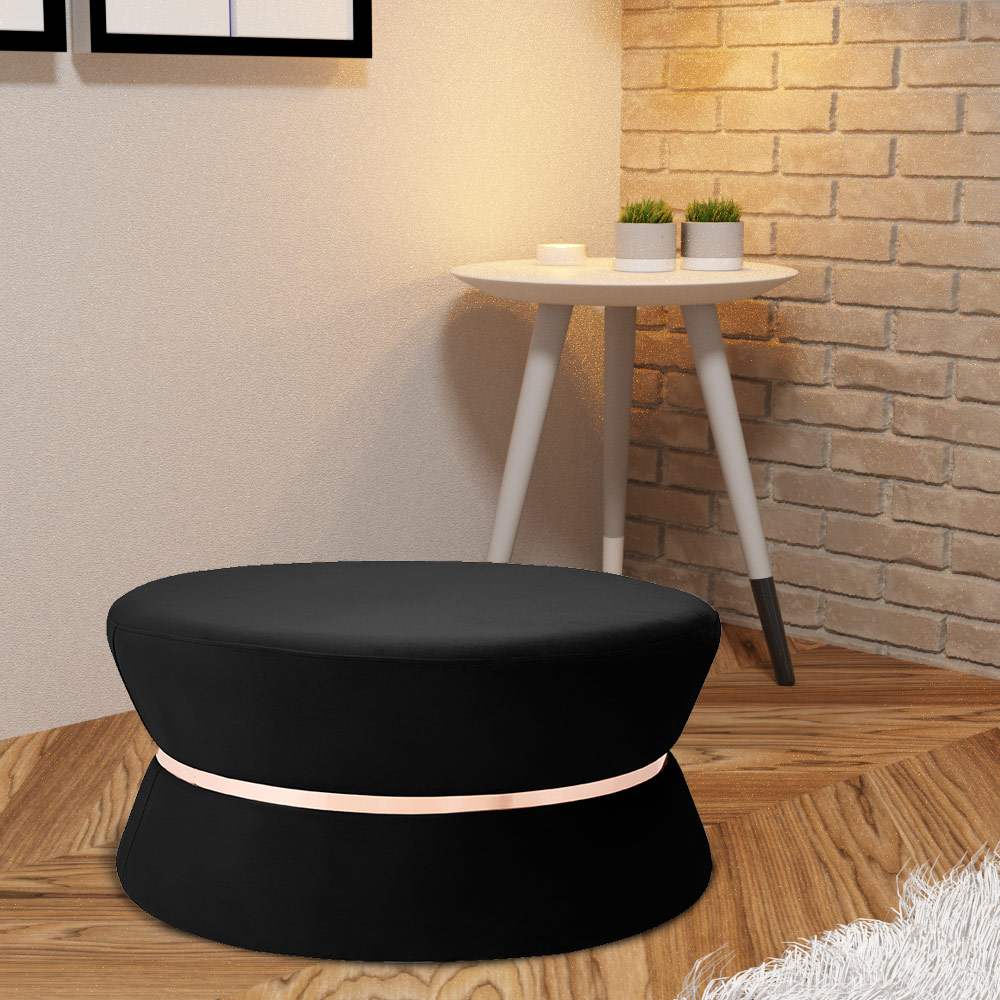 Kit 02 Puffs Decorativo Sala de Estar 95cm Dhaka Veludo Preto G15 - Gran Belo