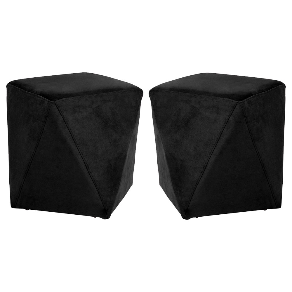 Kit 02 Puffs Decorativo Sala de Estar Blois Veludo Preto G15 - Gran Belo