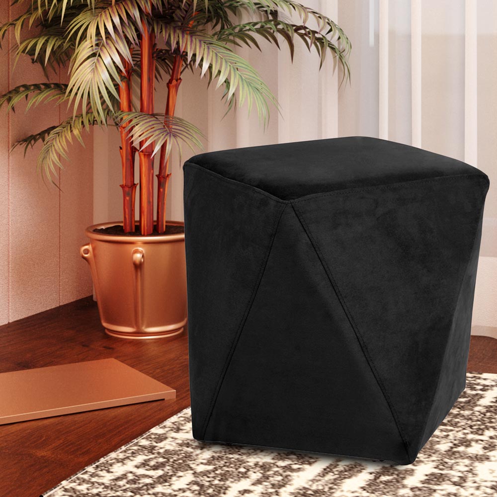 Kit 02 Puffs Decorativo Sala de Estar Blois Veludo Preto G15 - Gran Belo