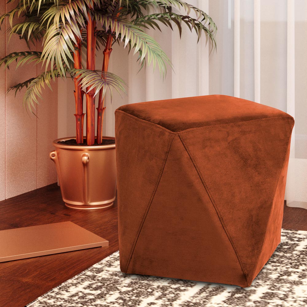 Kit 02 Puffs Decorativo Sala de Estar Blois Veludo Telha G15 - Gran Belo