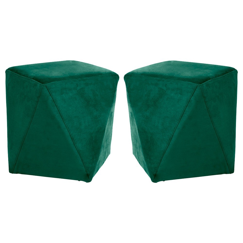Kit 02 Puffs Decorativo Sala de Estar Blois Veludo Verde G15 - Gran Belo