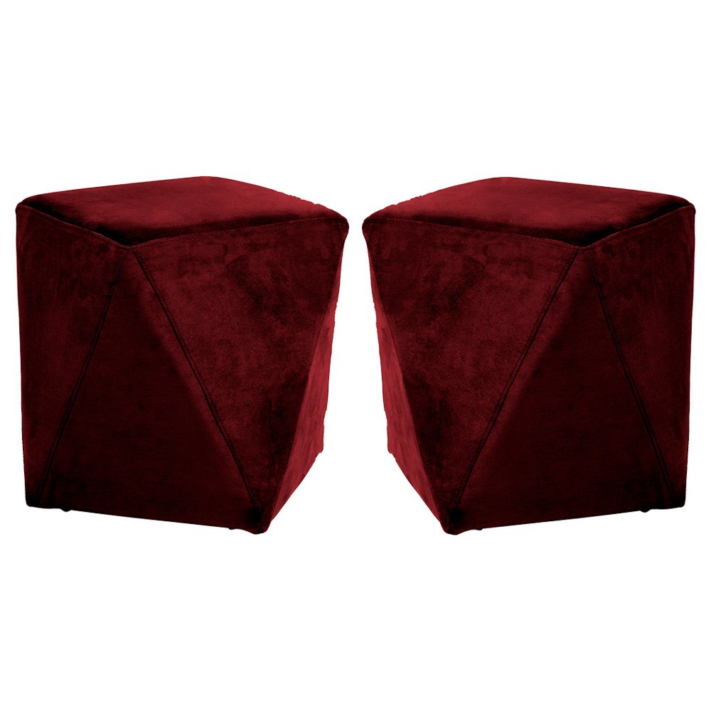 Kit 02 Puffs Decorativo Sala de Estar Blois Veludo Vinho G15 - Gran Belo