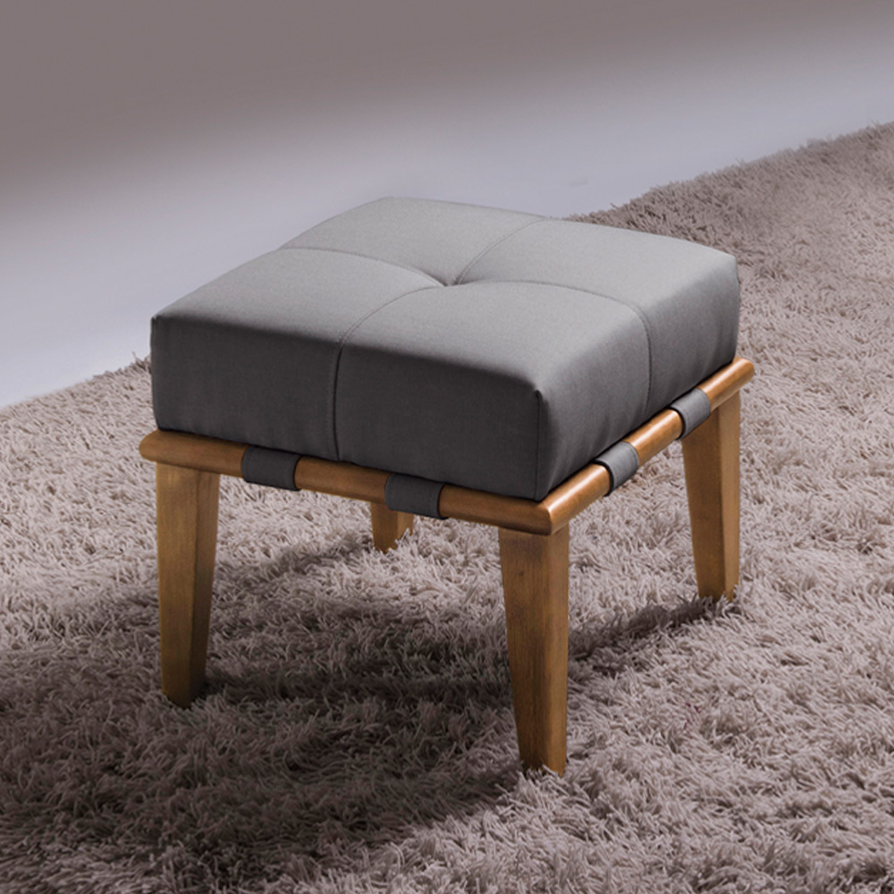 Kit 02 Puffs Decorativos 45cm Martínez Linho Pés Madeira Cinza/Natural G62 - Gran Belo