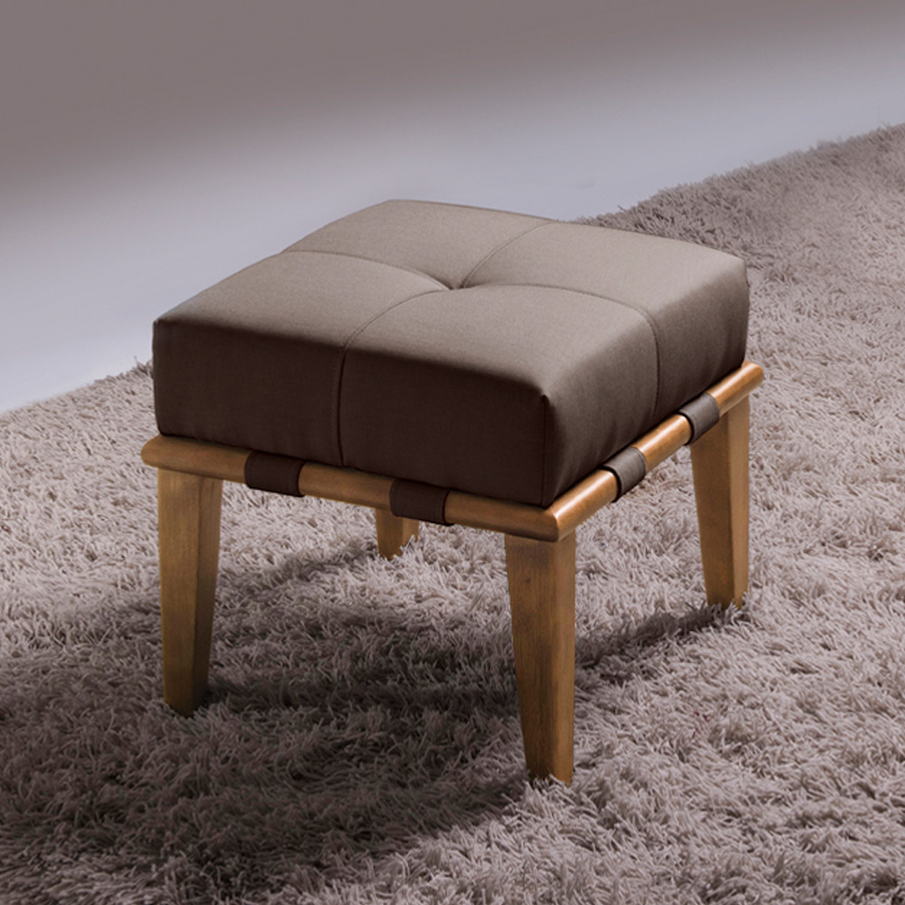 Kit 02 Puffs Decorativos 45cm Martínez Linho Pés Madeira Marrom/Natural G62 - Gran Belo