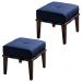 Kit 02 Puffs Decorativos 45cm Martínez Veludo Pés Madeira Azul/Imbúia G62 - Gran Belo
