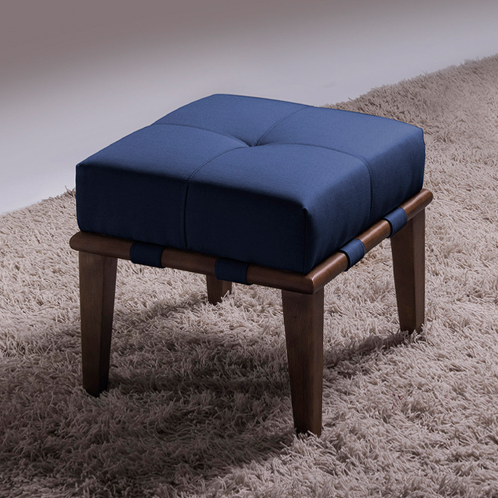 Kit 02 Puffs Decorativos 45cm Martínez Veludo Pés Madeira Azul/Imbúia G62 - Gran Belo