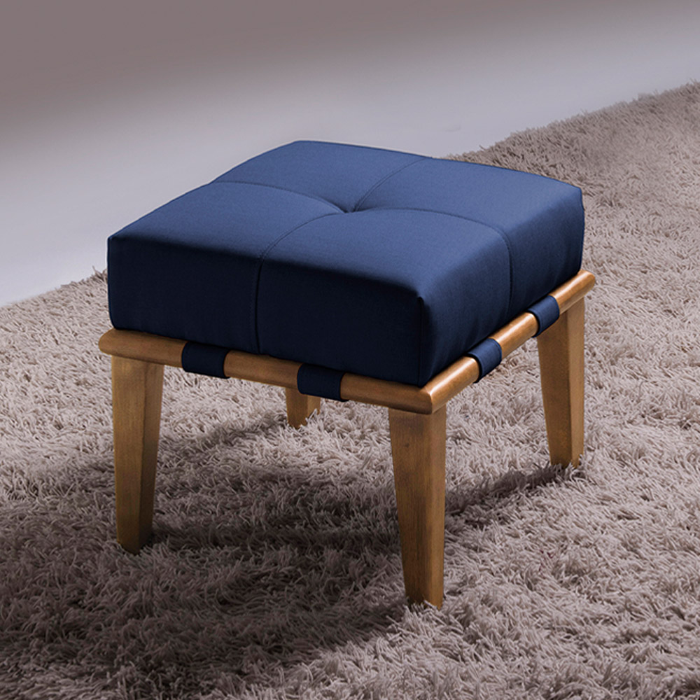 Kit 02 Puffs Decorativos 45cm Martínez Veludo Pés Madeira Azul/Mel G62 - Gran Belo
