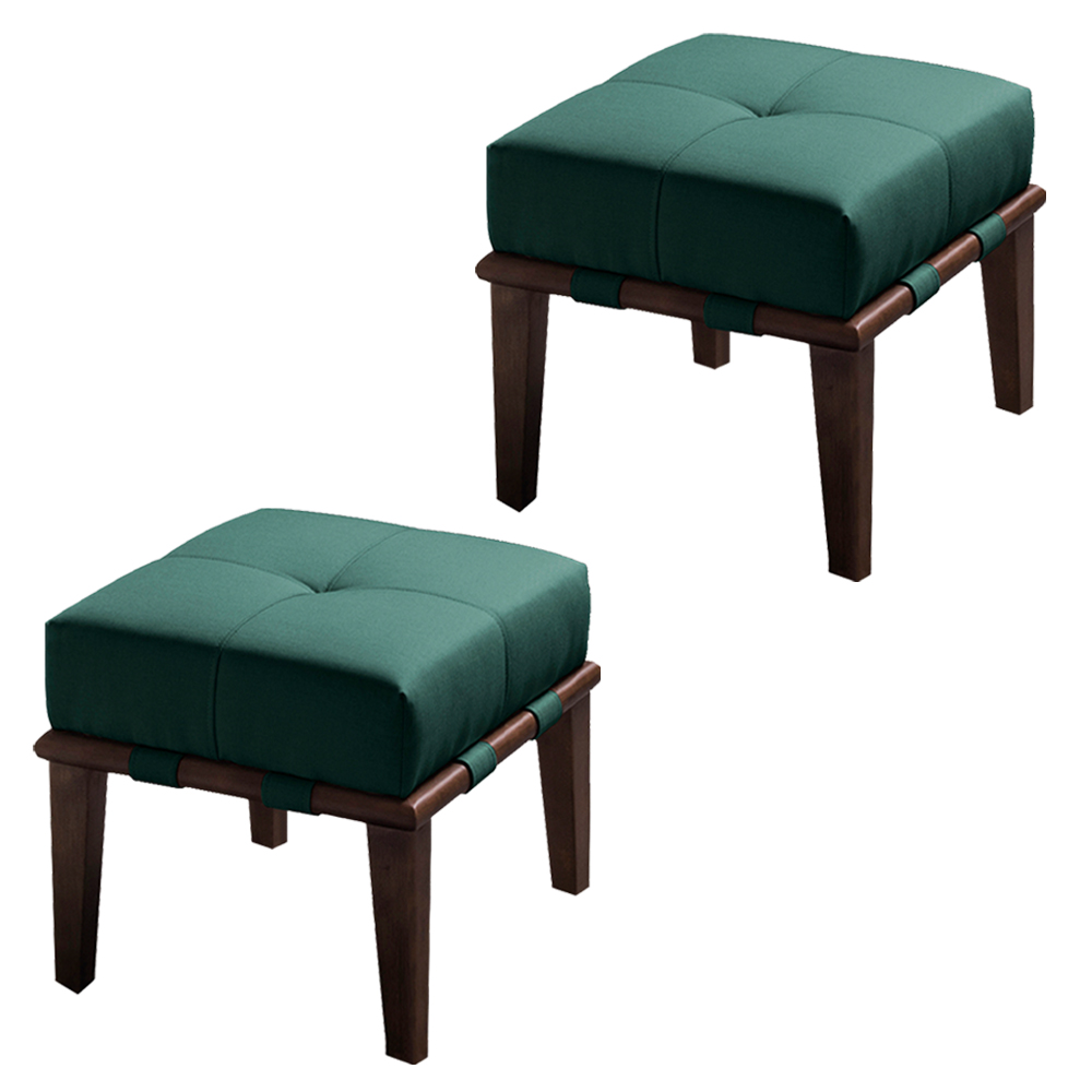 Kit 02 Puffs Decorativos 45cm Martínez Veludo Pés Madeira Verde/Imbúia G62 - Gran Belo