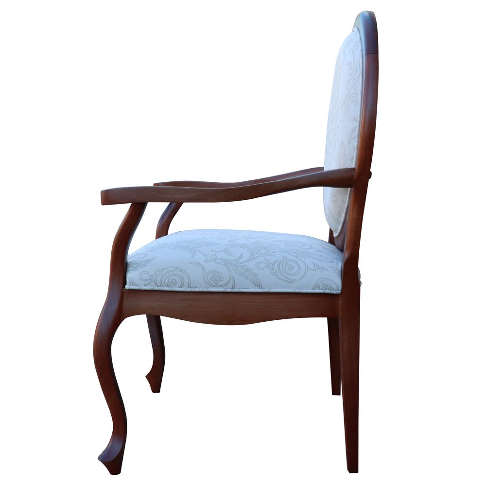 Kit 03 Poltronas Decorativas Sala de Estar Base Madeira Maciça Adrie Sarja Bege/Imbuia G36 - Gran Belo