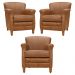 Kit 03 Poltronas Decorativas Sala de Estar Brunei Pés Madeira Couro Mel - Gran Belo