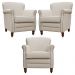 Kit 03 Poltronas Decorativas Sala de Estar Brunei Pés Madeira Couro Off White G58 - Gran Belo