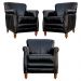 Kit 03 Poltronas Decorativas Sala de Estar Brunei Pés Madeira Preto Couro G58 - Gran Belo