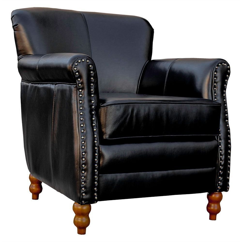 Kit 03 Poltronas Decorativas Sala de Estar Brunei Pés Madeira Preto Couro G58 - Gran Belo